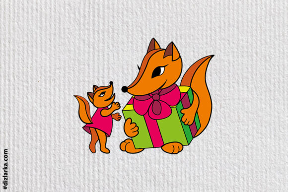 Fox Cartoon, Mom and Kid Foxes Graphics for Crafts