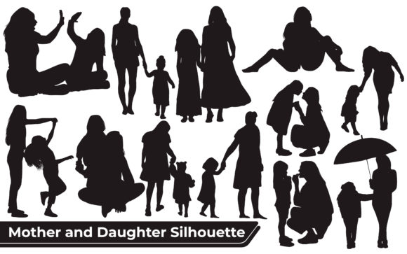 Mom and Daughter Silhouettes Graphics for Crafts